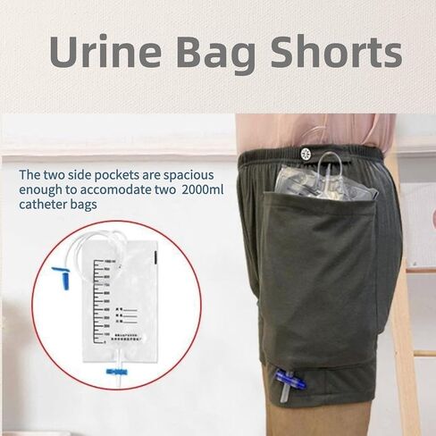 Incontinence Care Trousers, Catheter Leg Bag Shorts with Urine Bag Pockets for Men/women, Ostomy Drainage Bag Underwear for Elderly(Men-L) in Saudi Arabia