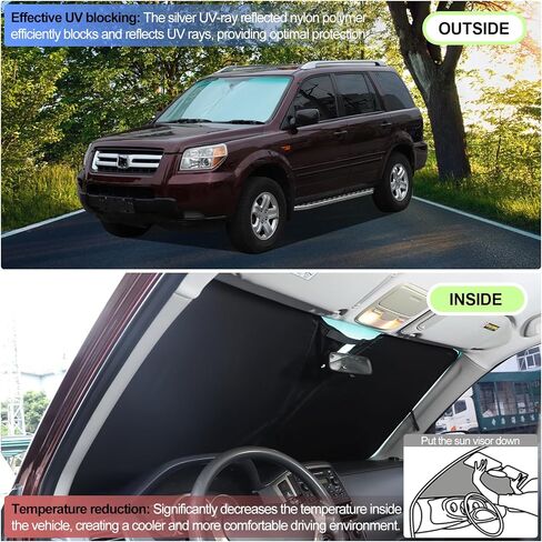 مظلة الزجاج الأمامي لسيارة Honda Pilot 2003-2008 ملحقات النافذة الأمامية ظل الشمس حاجب الشمس حاجز الأشعة فوق البنفسجية حامي الخصوصية واقي الشمس المخصص الواقي من الحرارة يحافظ على برودة سيارتك وخفيفة الوزن ومحمولة in Saudi Arabia