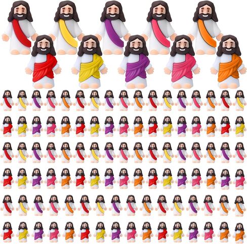 Bememo 100 Pcs Jesus Toys Little Jesus Figurine Miniature Jesus Doll Tiny Jesus Figurine to Hide and Seek Classic Religious Gifts for Easter Egg Stuffers (Macaron Color) in Saudi Arabia