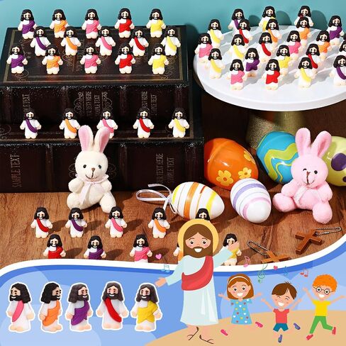 Bememo 100 Pcs Jesus Toys Little Jesus Figurine Miniature Jesus Doll Tiny Jesus Figurine to Hide and Seek Classic Religious Gifts for Easter Egg Stuffers (Macaron Color) in Saudi Arabia