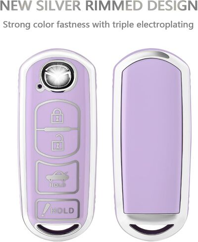 OFFCURVE Key Fob Cover for Mazda, Car Key Fob Case Soft TPU Full Protector Mazda 2 3 5 6 8 CX3 CX4 CX5 CX7 CX9 Atenza Axela MX5 Speed3 Miata Car Accessories Smart Keyless Car Key Holder, Purple in Saudi Arabia