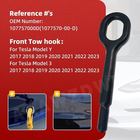 خطاف السحب الأمامي لـ Tesla Model Y Model 3 2017-2023، المصد الأمامي المعدني سحب هوك العين استبدال #107757000D in Saudi Arabia