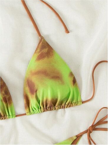 MakeMeChic Women's Tie Dye 2 Piece Triangle Halter Bikini Sets Tie Side Bathing Suit with Thongs in Saudi Arabia