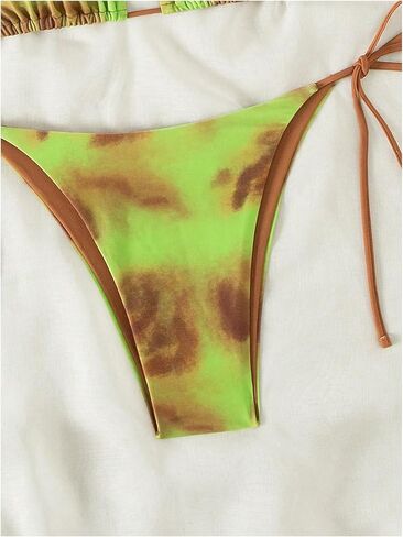 MakeMeChic Women's Tie Dye 2 Piece Triangle Halter Bikini Sets Tie Side Bathing Suit with Thongs in Saudi Arabia