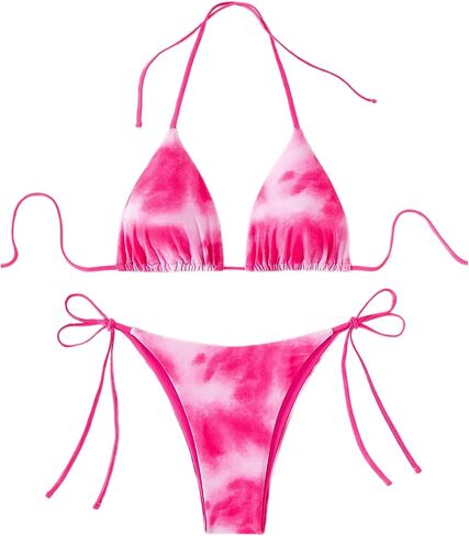 MakeMeChic Women's Tie Dye 2 Piece Triangle Halter Bikini Sets Tie Side Bathing Suit with Thongs in Saudi Arabia