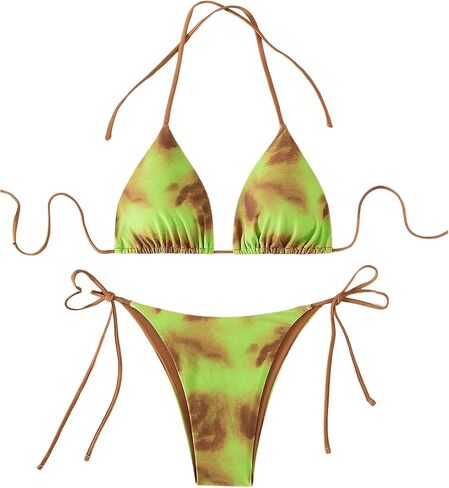 MakeMeChic Women's Tie Dye 2 Piece Triangle Halter Bikini Sets Tie Side Bathing Suit with Thongs in Saudi Arabia
