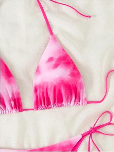 MakeMeChic Women's Tie Dye 2 Piece Triangle Halter Bikini Sets Tie Side Bathing Suit with Thongs in Saudi Arabia