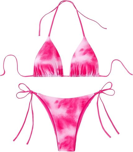 MakeMeChic Women's Tie Dye 2 Piece Triangle Halter Bikini Sets Tie Side Bathing Suit with Thongs in Saudi Arabia