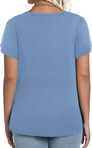 VISLILY Plus-Size-Tops for Women Casual Petal Sleeve T Shirts Summer V Neck Loose Comfy Tee in Kuwait