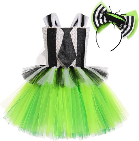 OBEEII Kids Girls Halloween Costume Black White Stripe Tulle Tutu Dress with Headband Set Carnival Fancy Dress in Saudi Arabia