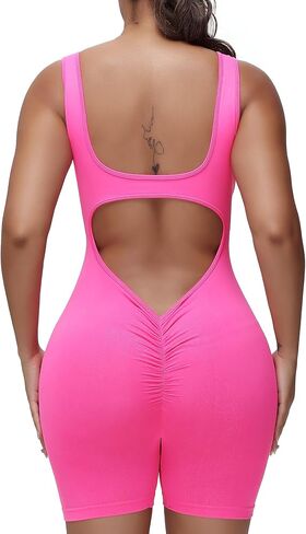 SEASUM Seamless Jumpsuits for Women Tummy Control Sleeveless Backless Scrunch V Back Sleeveless Yoga Romper in Saudi Arabia