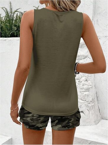 Milumia Women's 2 Piece Outfits Round Neck Tank Top and Camo Print Shorts Set in Saudi Arabia
