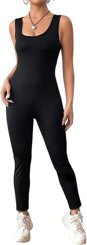 MakeMeChic Women's Casual Scoop Neck Tank Jumpsuit Sleeveless Skinny Fit Backless Gym Unitard Body Shaper in Saudi Arabia