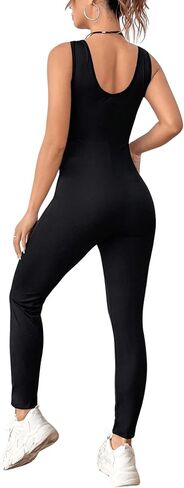MakeMeChic Women's Casual Scoop Neck Tank Jumpsuit Sleeveless Skinny Fit Backless Gym Unitard Body Shaper in Saudi Arabia