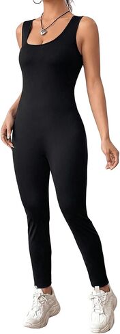 MakeMeChic Women's Casual Scoop Neck Tank Jumpsuit Sleeveless Skinny Fit Backless Gym Unitard Body Shaper in Saudi Arabia