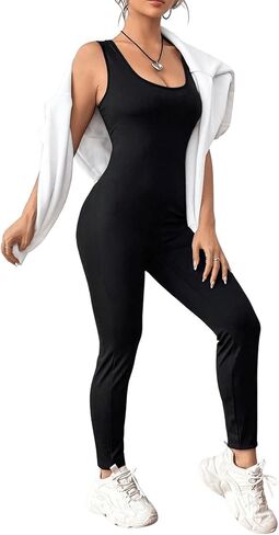 MakeMeChic Women's Casual Scoop Neck Tank Jumpsuit Sleeveless Skinny Fit Backless Gym Unitard Body Shaper in Saudi Arabia