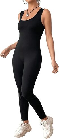MakeMeChic Women's Casual Scoop Neck Tank Jumpsuit Sleeveless Skinny Fit Backless Gym Unitard Body Shaper in Saudi Arabia