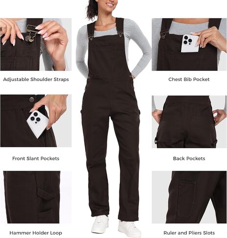 wantdo Bib Overall for Women Relaxed Fit Cotton Jumpsuit Work Pants with Adjustable Straps Regular and Petite Sizes in Kuwait