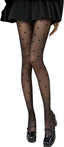 WDIRARA Women's Polka Dots Sheer Tights High Waist Mesh Pantyhose Tight High Stockings in Saudi Arabia
