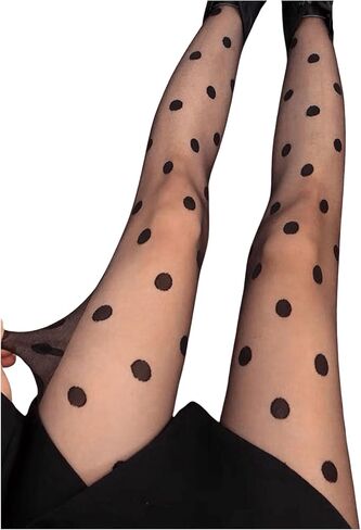 WDIRARA Women's Polka Dots Sheer Tights High Waist Mesh Pantyhose Tight High Stockings in Saudi Arabia