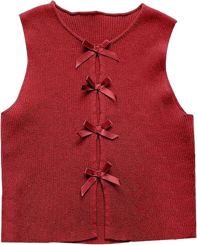 Milumia Women's Bow Front Sweater Vest Cut Out Knit Tank Top in Saudi Arabia