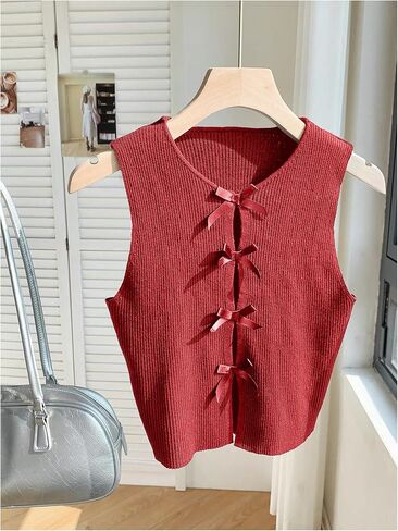 Milumia Women's Bow Front Sweater Vest Cut Out Knit Tank Top in Saudi Arabia
