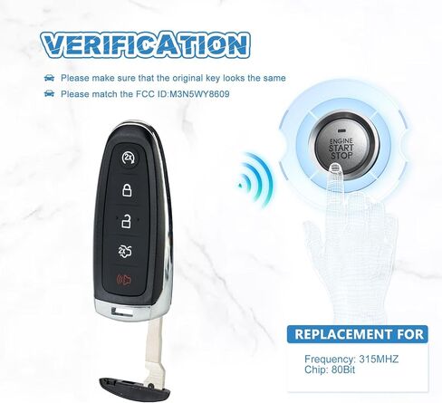 Car Key Fob Replacement for 2013-2016 Focus SE and Titanium 2017-2019 Escape 2015-2017 Focus BEV Smart Key M3N5WY8609 (1) in Saudi Arabia