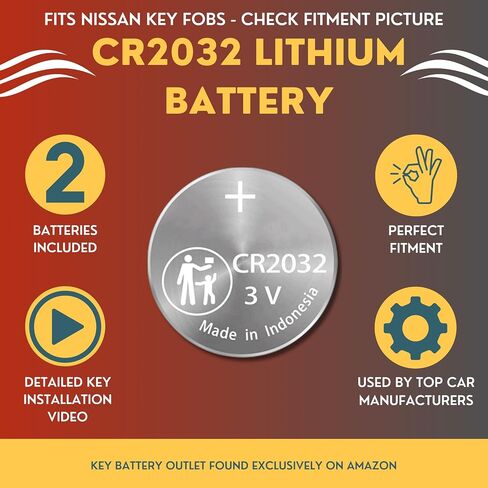 Key Fob Battery for Nissan Infiniti (2 Pack) CR2032 for Nissan Key Battery – Fits Altima, Rogue, Sentra, Maxima, Frontier, Pathfinder, and More (KR55WK49622, CWTWB1U840) – Check Fitment Guide in Kuwait