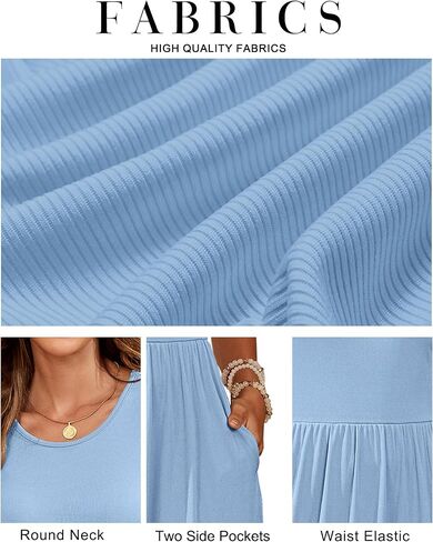 AUSELILY Womens Maxi Dress Casual Short Sleeve Summer Dresses Crewneck Sundresses with Pockets in Saudi Arabia