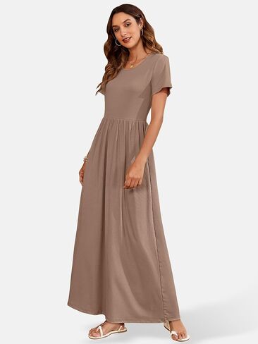 AUSELILY Womens Maxi Dress Casual Short Sleeve Summer Dresses Crewneck Sundresses with Pockets in Saudi Arabia