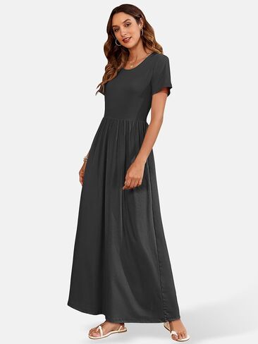 AUSELILY Womens Maxi Dress Casual Short Sleeve Summer Dresses Crewneck Sundresses with Pockets in Saudi Arabia