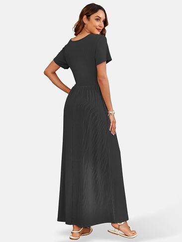 AUSELILY Womens Maxi Dress Casual Short Sleeve Summer Dresses Crewneck Sundresses with Pockets in Saudi Arabia