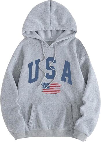 GORGLITTER Women's USA Hoodie Drawstring Long Sleeve Pullover Hoodies in Saudi Arabia