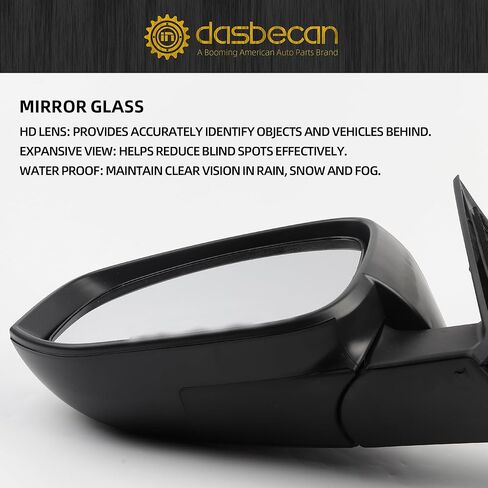 Dasbecan Left Driver Side Mirror Black Compatible with 2014-2019 Toyota Highlander Heated | Power Adjustable Glass | Manual Fold | Turn Signal Light | Painted 6 Pins Replaces 87940-0E130 TO1320317 in Kuwait