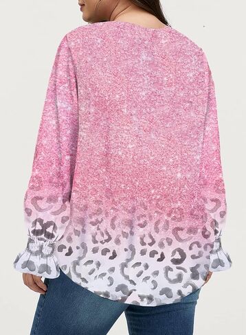 بلوزات Eytino للسيدات مقاس كبير بطبعة الفهد وطبعة رقبة على شكل V وأكمام طويلة ورباط وقمصان علوية، 4X ليوبارد in Kuwait