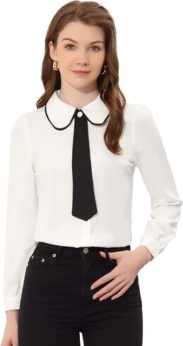 Allegra K Work Office Shirt for Women's Long Sleeve Button Up Peter Pan Collar Blouse in Saudi Arabia