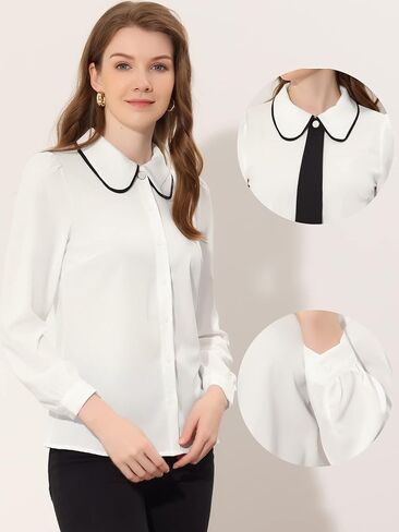 Allegra K Work Office Shirt for Women's Long Sleeve Button Up Peter Pan Collar Blouse in Saudi Arabia