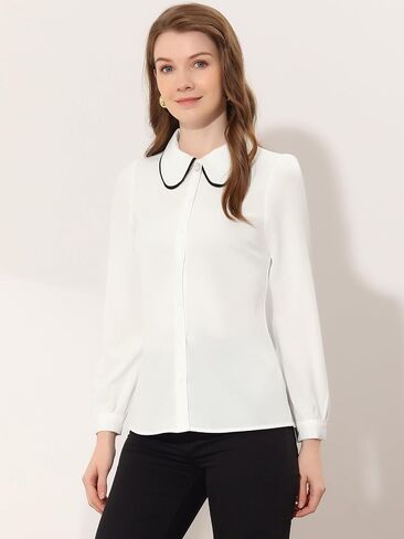 Allegra K Work Office Shirt for Women's Long Sleeve Button Up Peter Pan Collar Blouse in Saudi Arabia