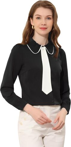 Allegra K Work Office Shirt for Women's Long Sleeve Button Up Peter Pan Collar Blouse in Saudi Arabia