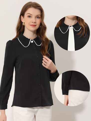 Allegra K Work Office Shirt for Women's Long Sleeve Button Up Peter Pan Collar Blouse in Saudi Arabia