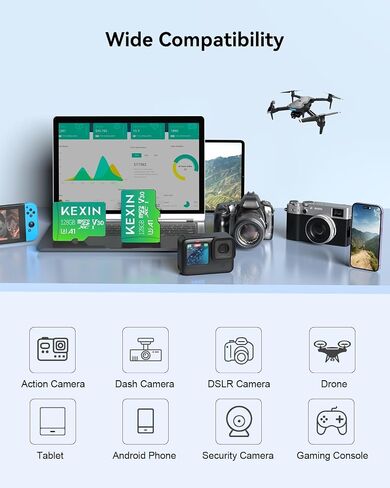 بطاقة KEXIN 64 جيجابايت Micro SD 3 حزم مع محول - ما يصل إلى 85 ميجابايت/ثانية 4K، V30، A1، C10، 4K UHD بطاقة ذاكرة microSDXC UHS-I عالية السرعة متوافقة مع كاميرا الحركة بدون طيار وحدة التحكم في الألعاب للهواتف الذكية اللوحية، 64 جرام in Kuwait