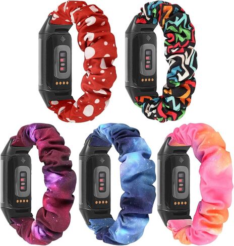 Scrunchie Watch Bands for Fitbit Charge 5/6, Elastic Stretchy Replacement Band, 5 Pack in Kuwait