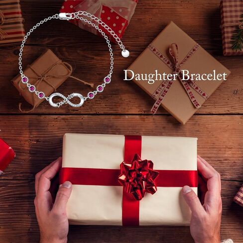AOBOCO Daughter Bracelet 925 Sterling Silver Infinity Daughter Link Bracelet with 12 Birthstones Daughter Birthday Gift from Mom in Kuwait