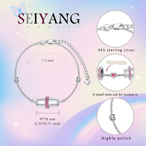 Seiyang 925 Sterling Silver Bracelet for Women Capsule Pill Birthstone Bracelet/Claddagh/Pearl Ankle Bracelet Jewelry Gifts for Women in Kuwait