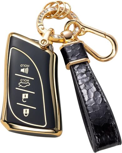 غطاء مفتاح Lexus Key Fob مع حبل سلسلة مفاتيح، حافظة مفاتيح مناسبة لـ Lexus ES350 ES300h UX200 LS500 LS500H LC500 LC500h حامل حماية المفتاح الذكي، أسود in Kuwait