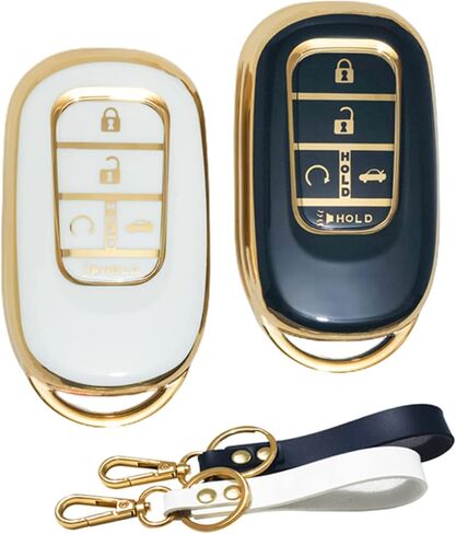 2Pcs Remote Key Fob Cover for 2022 2023 2024 2025 Honda Accord Civic HR-V CR-V Pilot Sport SI EX-L EX Touring TPU Key Fob Cover 5 Buttons (Black/White) in Saudi Arabia