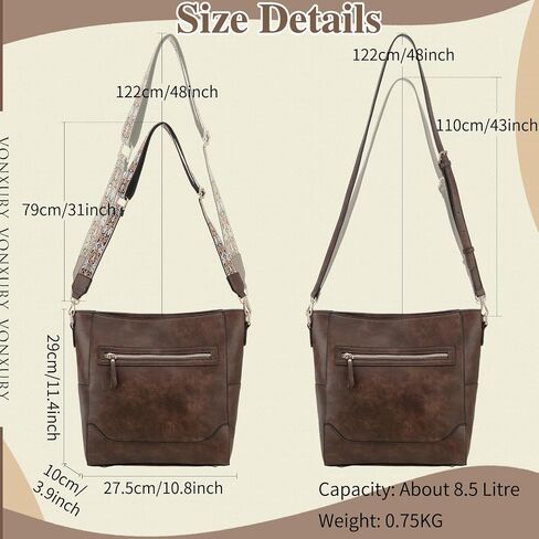 VX VONXURY Crossbody Bag for Women, Trendy Vegan Leather Shoulder Bag, Designer Bucket Bag with 2PCS Adjustable Straps in Kuwait