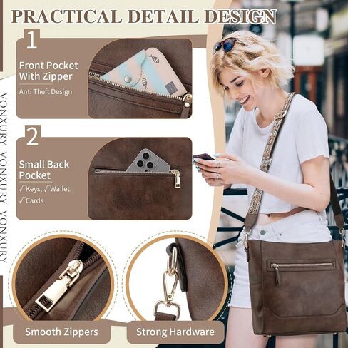 VX VONXURY Crossbody Bag for Women, Trendy Vegan Leather Shoulder Bag, Designer Bucket Bag with 2PCS Adjustable Straps in Kuwait