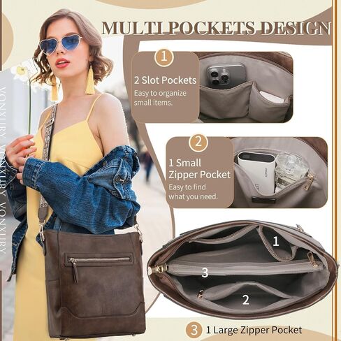 VX VONXURY Crossbody Bag for Women, Trendy Vegan Leather Shoulder Bag, Designer Bucket Bag with 2PCS Adjustable Straps in Kuwait