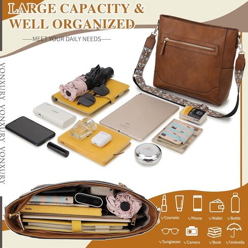 حقيبة كروس VX VONXURY للنساء، حقيبة كتف عصرية من الجلد النباتي، حقيبة دلو مصممة مع قطعتين من الأشرطة القابلة للتعديل in Kuwait